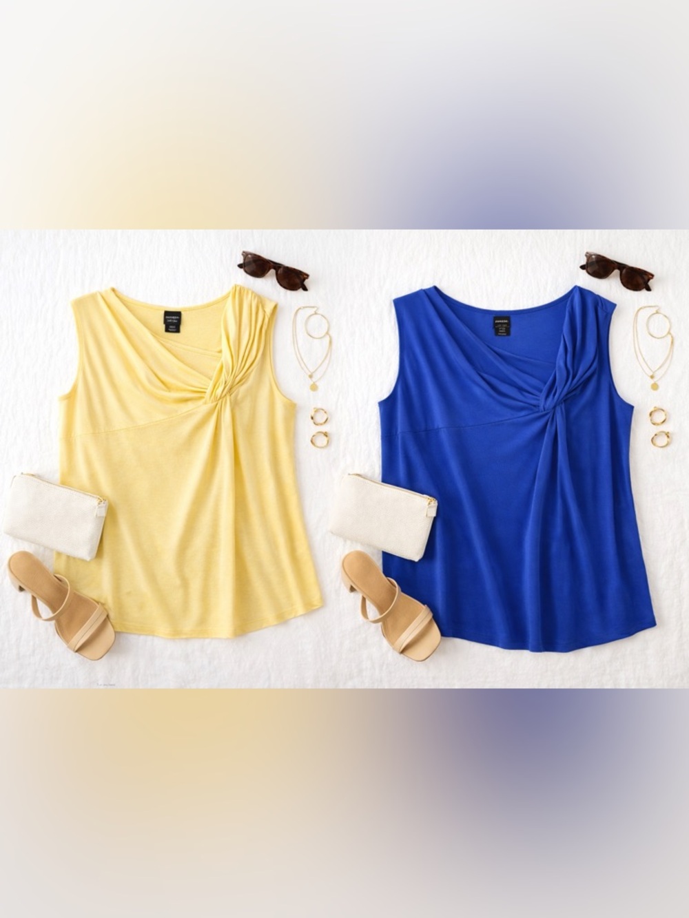 George Royal Blue and Yellow Knot-Front Sleeveless Tank